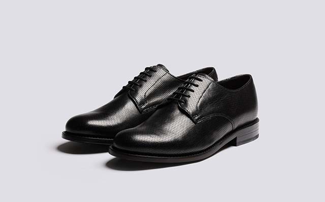 Grenson Curt Mens Derby Shoes in Black Dipped Leather GRS114015